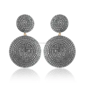 Champagne Pave-pendientes de plata de ley 925 con doble disco, joyería hecha a mano, oro de 14 quilates - Product Image 1
