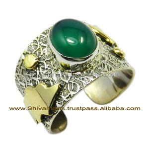 Venta caliente ajustable dos tonos 925 plata esterlina verde ónix piedra preciosa eternidad Vermeil anillo joyería de plata - Product Image 2