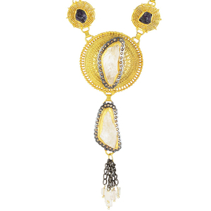 18K Gold Plated Statement <b>Necklace</b> for Women <b>Crystal</b> and Tanzanite Link Chain for Wedding Engagement or Party Gift - Product Image 1