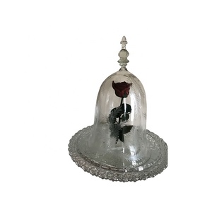 Campana de cúpula de cristal decorativa hecha a mano OEM con hoja grabada de colores y diseño de flores modelo coloreado por fabricante - Product Image 1