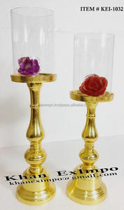 เชิงเทียนแก้วโลหะสีทองพร้อมกรวยที่วางเสาที่สง่างามสำหรับตกแต่งงานแต่งงานและคริสต์มาส - Product Image 2