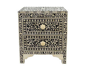 โต๊ะกระจกข้างเตียงประดับกระดูกลายดอกไม้สุดหรูพร้อมคุณสมบัติพับเก็บได้ไม้เอ็มดีเอฟสำหรับบ้านหรือวิลล่า - Product Image 3