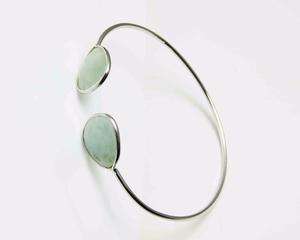 925 Sterling <b>Solid</b> <b>Silver</b> Natural Aquamarine Bangle Gemstone <b>Bracelet</b> - Product Image 2