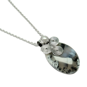 Jolie lunette ovale en forme de poire, opale pissritique blanche, pendentif en argent Sterling 925, bijoux en argent 925, bijoux en argent - Product Image 3