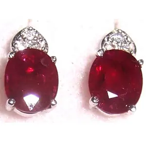 天然圆形红宝石钻石耳钉9k白金耳环女性冰镇圆形红宝石金耳环珠宝女性