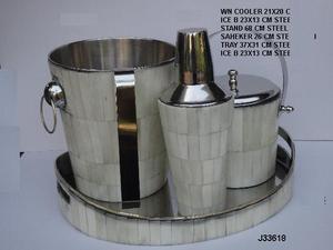 Cubitera de Metal con Incrustaciones de Mosaico de Hueso en Acabado Antiguo, Accesorios para el Hogar y Bar, Precio al por Mayor - Product Image 6