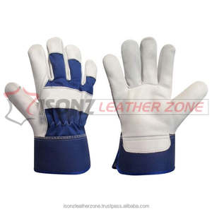 Guantes de Trabajo de Cuero Vacuno Azul ISONZ, Estilo Canadiense, Uso Industrial, Forro de Goma en el Puño, 1.2 mm de Grosor, 10 Pulgadas de Largo, Resistentes al Fuego - Product Image 1