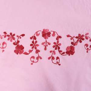 Fait à la main Rose Indien Drap De Lit Brodé Rouge Fleurs et Feuilles BL-142 - Product Image 3