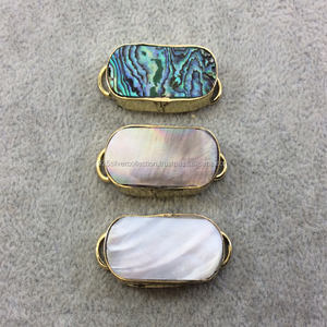 Plata de Ley chapada en oro de 4mm, bisel de concha de abulón, conector de piedras preciosas, hallazgos para hacer joyas, abalorio de estilo de aleación - Product Image 2