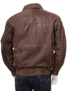 Chaqueta de bombardero de moda de invierno para hombre de talla grande de cuero de vaca genuino de piel de oveja con cierre de cremallera de cuero genuino transpirable para hombre - Product Image 2