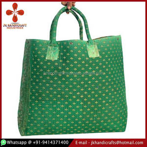 Bolsa de algodón Kantha verde - Product Image 1