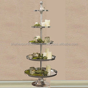 Plateau de service rond en métal argenté et doré, étanche, à 5 niveaux, grand support robuste pour la décoration de la maison et des mariages - Product Image 1