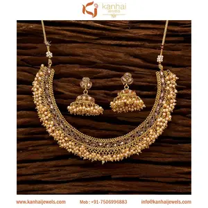 Antique Gold Plated Necklace Set Exporters in India, Wholesale Artificial Jewellery in London, Sydney, Mumbai, Dubai - 15594