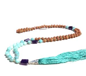 Collier de perles Mala en amazonite 108 pompons soyeux noués à la main Yoga Mala avec pierre de perle en cristal de guérison naturelle pour cadeau de fête - Product Image 6