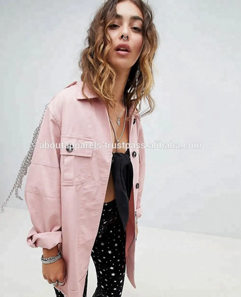 Kurz günstige blau jean frauen plain denim jacke, Frauen Rosa Mode Denim Jacke,