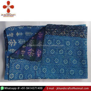 Cotton Sari Handmade Kantha Indigo Fine Stitched Kantha Quilt - Product Image 1