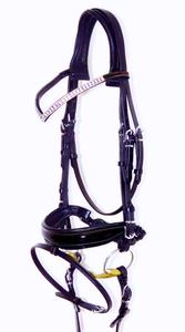 Brida cómoda en forma de V de cristal BLING, cuero de patente, marrón, comodidad acolchada, banda para la nariz negra, productos plegados para caballos - Product Image 2