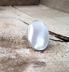 แม่ของแหวนมุกรูปไข่ลูกแพร์สี่เหลี่ยมอินเดียหินอัญมณีธรรมชาติ Cabochon 925เงินสเตอร์ลิง - Product Image 3