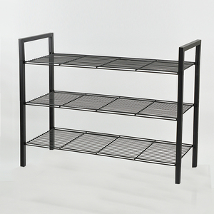 ทรายสีดำเสร็จสิ้นเคาะลงชั้นวางรองเท้าโลหะ4ชั้น - Product Image 5