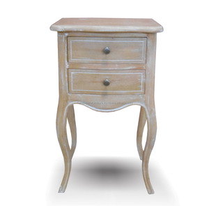 Muebles de Estilo Francés de Indonesia - Mesita de Noche de Roble Envejecido con Acabado Calcinado y Muebles de Noche de Madera Mindi - Product Image 3