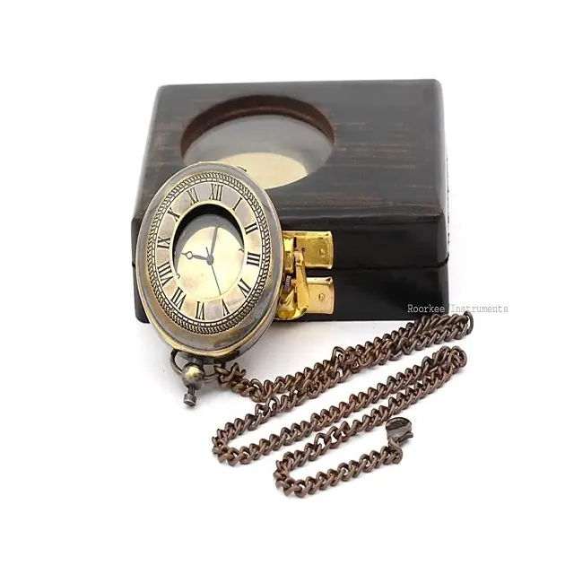 Vintage Style Pocket Watch Roman Lid Brass Numerals Pocket Watch with Glass Top Presentation Box