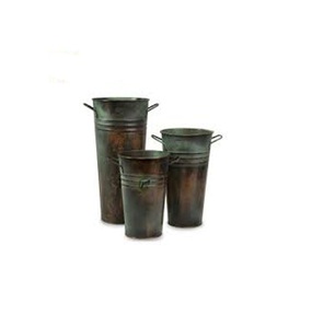 Juego de 3 jarrones florales galvanizados de bronce antiguo, cubos franceses con mango para decoración moderna de interiores y exteriores - Product Image 1