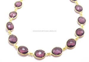 Belle Améthyste Plaqué Or Pierres Précieuses Naturelles Bijoux Faits À La Main Lunette Pierre De Naissance Boho Connecteur Chaîne - Product Image 2