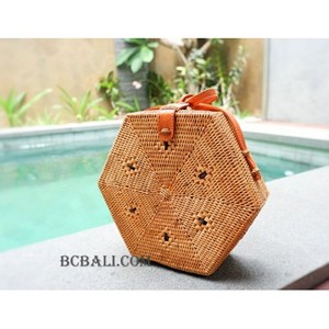 ORIGINAL QUALITY Ethnic Vintage Organic Straw Rattan Leather Bags Hexagon Design Full Handmade Fashion Ethnic 2019 Best Quality