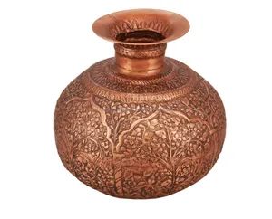 VINTAGE STYLE EMBOSSED GHADA EARTHEN POT MADE OF PURE COPPER, COPPER POTS INDIA