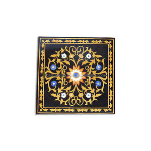 Plateau de table en marbre avec incrustations fines noires artisanales - Product Image 1