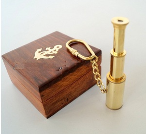 Calvin Handicraft Polished Solid Brass Miniature Telescope <b>Key</b>-Ring with Customizable Logo and Wooden Box Gift - Product Image 1