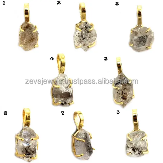 Natural herkimer diamond pendant brass gold plated handmade pendant charm dangle crystal nugget 24k gold plated pendant