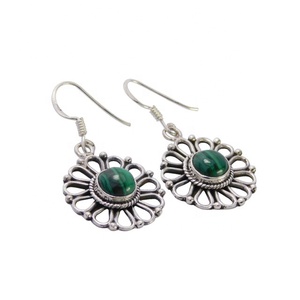 Pendiente de piedras preciosas de malaquita de Plata de Ley 925 al por mayor para mujer, proveedor de joyería de plata de moda - Product Image 1