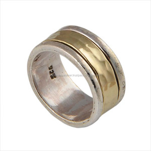 Wholesale Shree Jaipur Silver 925 Sterling Silver Two-Tone <b>Spinner</b> <b>Ring</b> Handmade Hammered Finish Unisex Classic Jewelry - Product Image 1