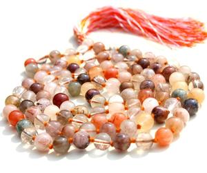 Vente chaude Hommes Multi-Shade Rutile Quartz Perles Noué Yoga Mala Collier Naturel Guérison Cristal Pierre avec Gland Cravate - Product Image 4