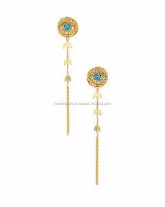 Stylish Agate Druzy Wire Tap <b>Long</b> Moon Shape Chain Tassel <b>Earrings</b> Made Brass Alloy for Wedding Parties Engagements Stylish Stud - Product Image 1