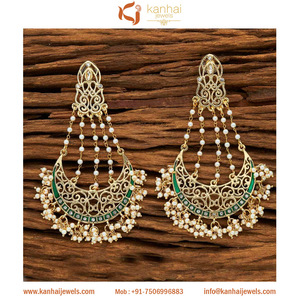 Bijoux fantaisie plaqués or, boucles d'oreilles indo-occidentales, 8410 vert - Product Image 1