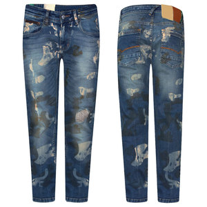 กางเกงยีนส์เอวสูงสำหรับผู้ชายผ้ายีนส์แบบลำลองสีพื้นใส่พอดีตัวปกติเป็นมิตรกับสิ่งแวดล้อมแห้งเร็ว - Product Image 1