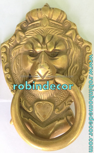 Manija de puerta de latón macizo antiguo, diseño de cabeza de león, decoración del hogar, un par - Product Image 3