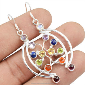 Belles boucles d'oreilles en argent sterling 925 boucles d'oreilles faites à la main en pierres multiples pour femme ODM OEM prix de gros en vrac en gros - Product Image 1