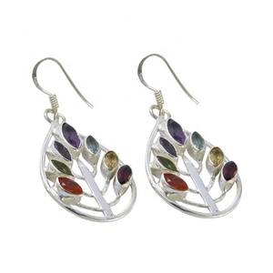 Boucle d'oreille en argent sterling 925 avec améthyste et pierres précieuses pour femme et fille. - Product Image 1