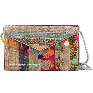Designer indien broderie femmes épaule sac fourre-tout à la mode coton pochette à main Vintage sac à main pour les femmes fête de mariage - Product Image 5
