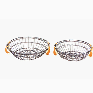 Wrought Iron Fruit <b>Basket</b> <b>With</b> Leather <b>Handle</b>, Kitchen Utensil <b>Basket</b>, Countertop <b>Basket</b>, Farmhouse <b>Basket</b>, Storage <b>Basket</b> - Product Image 1