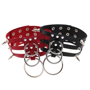 Spike Cascata Gabbia Collare-Cinturino In Pelle Nera Bondage 3 O Rotonda Goth Classico Postura Larga kink petplay Collo Harness cinghia - Product Image 5