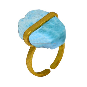 <b>Larimar</b> Rough Gemstone Ring Gold Plated 925 Sterling Silver Ring <b>Jewelry</b> Vintage Fashionable Ring For Wedding Gift or Parties. - Product Image 1