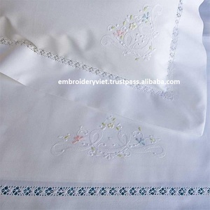 Al por mayor al por mayor de lujo 100% algodón blanco bordado a mano las sábanas de la cama - Product Image 1