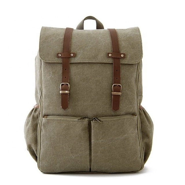 Custom Waxed Canvas Waterproof Camera Insert Bag Leather Trim High Quality Camera Backpack OD-0006
