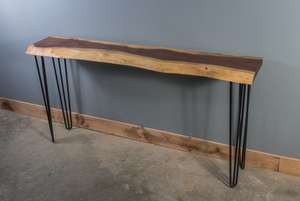 Indio diseño de borde vivo nogal negro de madera maciza mesa de consola con piernas de horquilla - Product Image 2