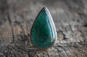 แหวนหินอัญมณีธรรมชาติทรงสี่เหลี่ยมรูปวงรีทรงลูกแพร์อินเดีย925เงินสเตอร์ลิงสีเขียว - Product Image 2