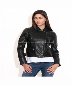 Wholesale Stylish Solid Pattern <b>Sheep</b> <b>Skin</b> <b>Jacket</b> for Women Winter Rider Fashion Embroidery Printed Techniques Black Color - Product Image 6